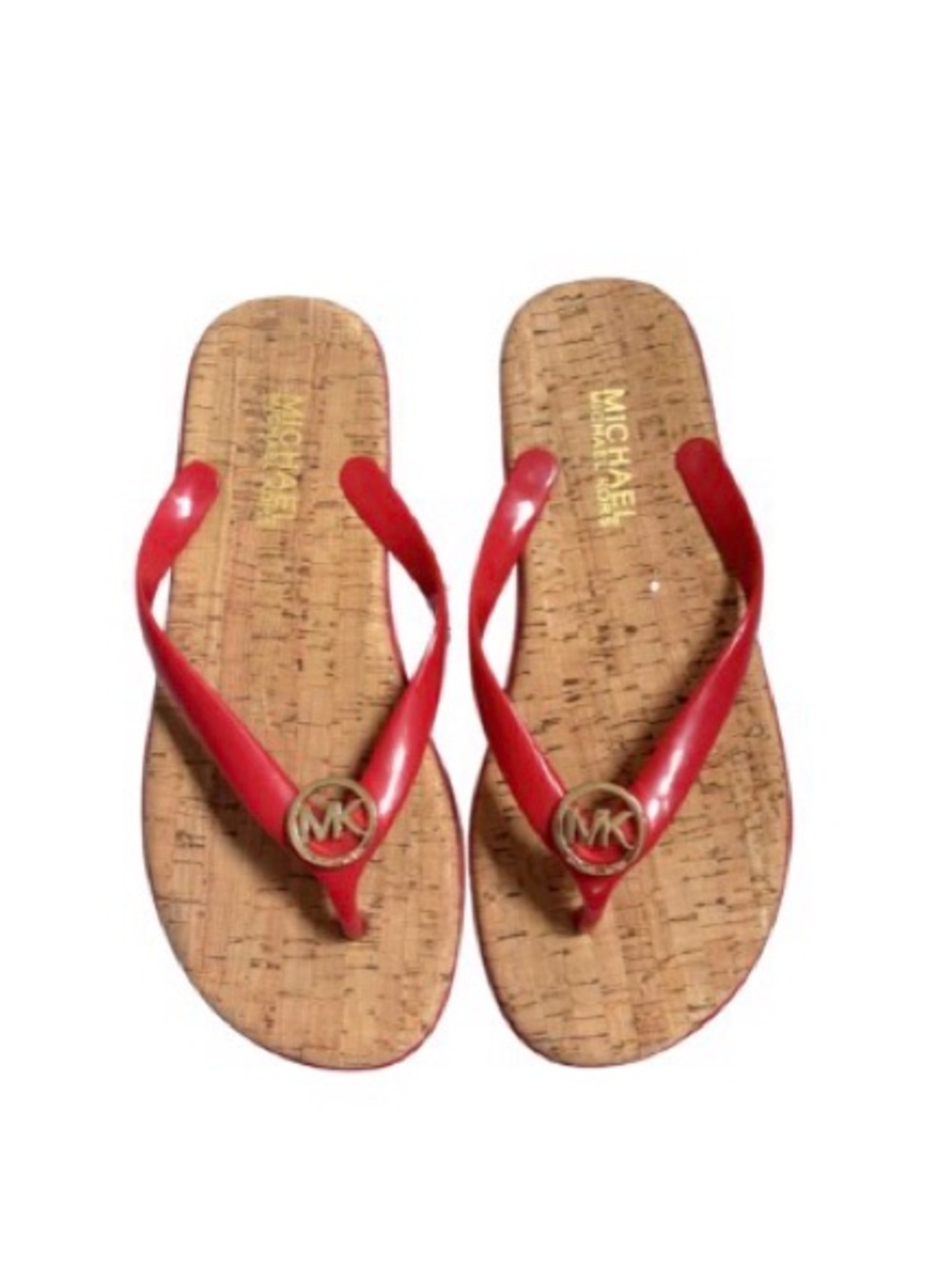 Michael Kors Red Cork-Style MK Logo Thong Sandals